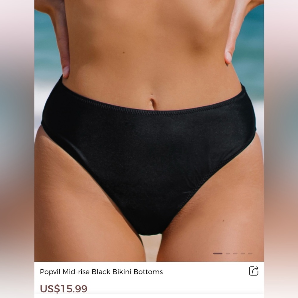 Popvil Black Mid-Rise Bikini Bottom Size L